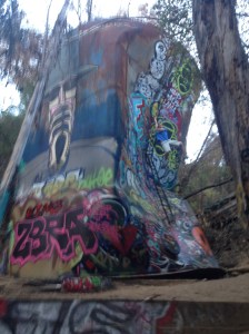 hanging off the water tower behind the bunker 